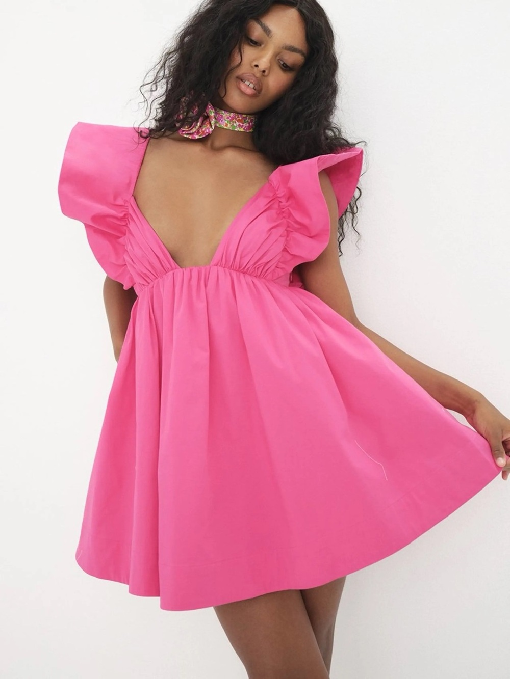 For Love & Lemons Clementine Pink Puff Sleeve Mini Dress Open Back 36970 - Picture 6 of 16